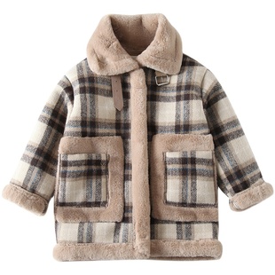 儿童加绒冬天呢大衣 中小童装冬新款加厚外套男女宝宝中长款潮衣