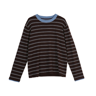 CLOUDSPACE【织梦】丝光羊毛显瘦落肩针织衫女2025秋撞色条纹上衣