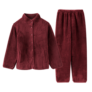 美标秋冬新款珊瑚绒睡衣套装女士可外穿加厚保暖复合舒棉绒家居服