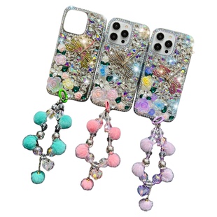 Luxury Diamond Dragonfly Peony Flower Phone Case for iPhone 17 16 Pro Max 16Pro Air Rhinestone Cover