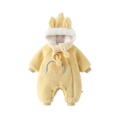 婴儿衣服冬季宝宝可爱超萌连体衣满月百天爬爬服外出保暖加厚棉衣