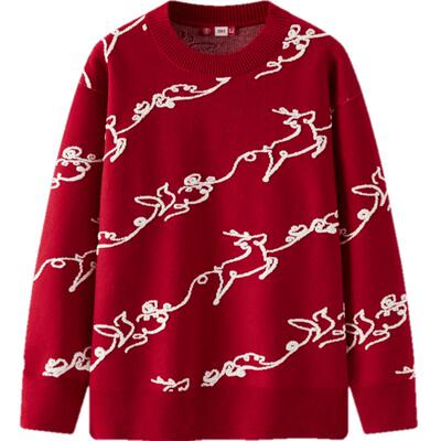 森马张仁华非遗联名红色毛衣女