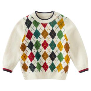 戴维贝拉儿童毛衣套头衫2026秋冬新款男童羊毛针织衫菱格上衣A类