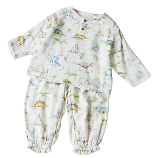 亲子家居服！双层竹棉纱布宝宝空调房睡衣妈妈分体长裤套装薄款