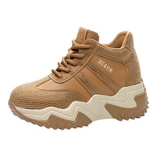 红色高帮老爹鞋女款舒适2026春真皮爆款女士增高显脚小旅游运动鞋