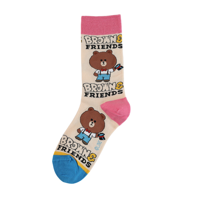 阪织屋布朗熊提花中筒袜子迪士尼棉质多色单双可爱卡通撞色女袜