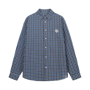 BIPOLAR立体绣花格纹长袖衬衫日系休闲松弛宽松格子上衣男春夏款