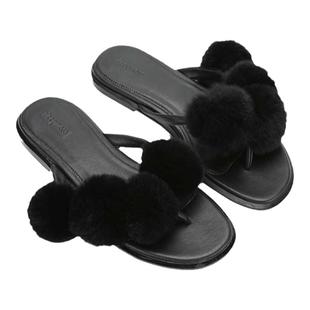 【deepmoss】潮流复古优雅女装时尚休闲优雅俏皮卡兔毛球夹脚拖鞋