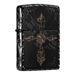 zippo打火机 十字光焰黑曜冰繁花咬边芝宝正品防风送男友新年礼物