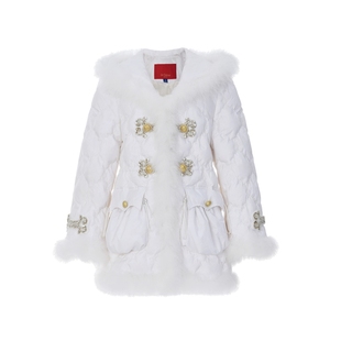 lefame拉飞姆秋冬时尚复古压花绒新中式白金配色羽绒服外套上衣女