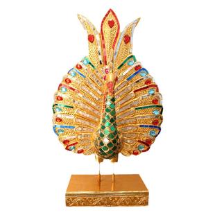 泰国孔雀摆件木雕玄关装饰品创意家居饰品摆设东南亚软装工艺品