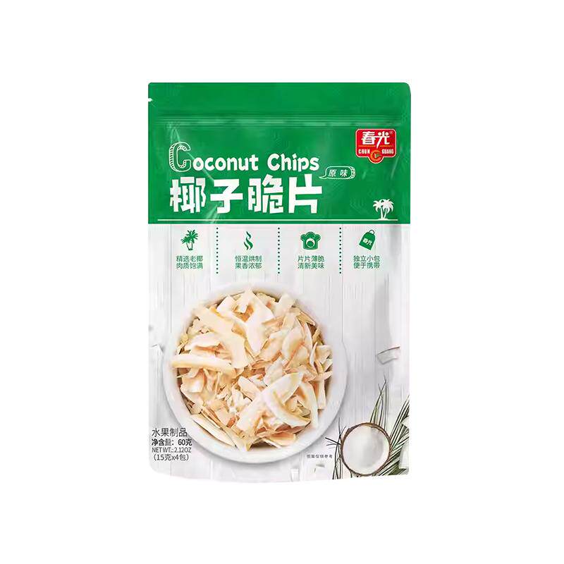 春光椰子脆片烘烤椰子肉片果干原味芒果海盐榴莲味海南特产非油炸