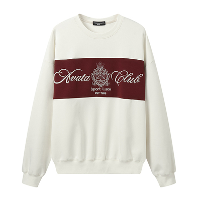 英伦刺绣撞色复古红卫衣