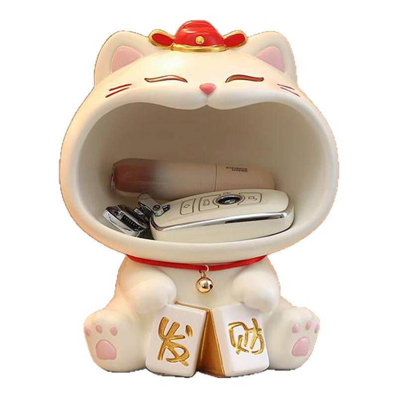入户玄关斗柜钥匙摆件可爱招财猫家居客厅收纳装饰品乔迁新居礼物