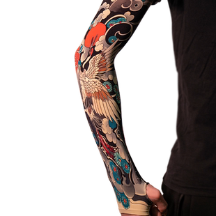 纹身冰袖防晒遮阳袖套花臂胳膊手套男女士夏季刺青般若龙凤虎关公