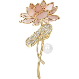 JAY诗意粉色莲花胸针高级感轻奢别针衣服配饰新中式胸花妈妈礼物