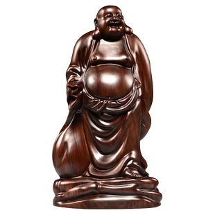 黑檀木雕刻弥勒佛像摆件布袋大肚笑佛家居客厅装饰红木工艺品送礼