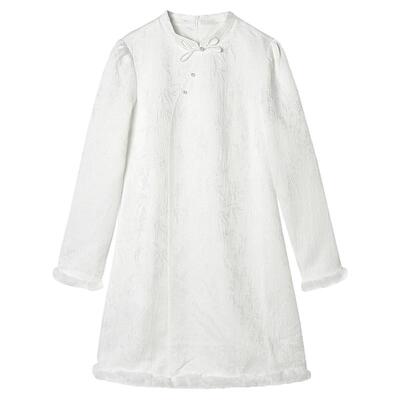 立领短裙纯色长袖连衣裙