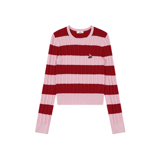 樱桃KIRSH 韩系条纹短款针织衫女秋冬026春季显瘦修身长袖毛衣