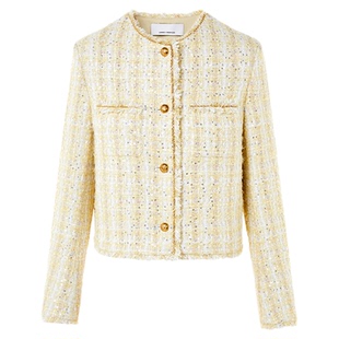 朗姿圆领小香风亮片气质短外套时尚设计感通勤上衣2026年春季新款