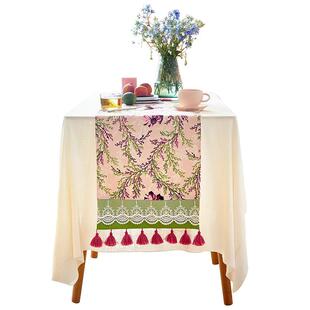 蜡笔派布查特桌旗蕾丝轻奢高端氛围感棉麻鞋柜斗柜盖布茶旗定制W