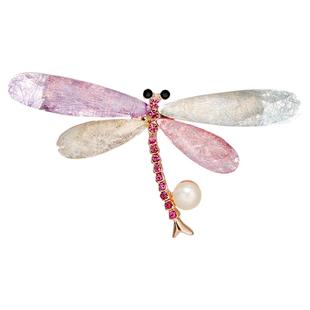 创意设计感彩色蜻蜓胸针高档女精致奢华气质珍珠别针西装百搭配饰