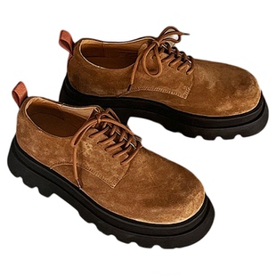韩桥日记[幽渊系列]棕色翻毛皮德比鞋男休闲皮鞋真皮厚底大头鞋女