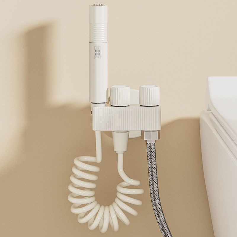 奶油白一进二出卫浴角阀双控双出止水阀多功能全铜马桶喷枪妇洗器