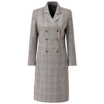 海青蓝御姐风格纹通勤连衣裙女2025秋装新款职场气质显瘦裙子