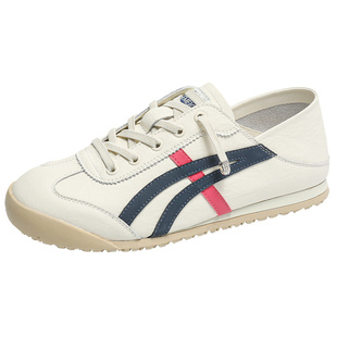 戈美其真皮小白鞋女2025春季新款懒人一脚蹬百搭休闲板鞋情侣同款