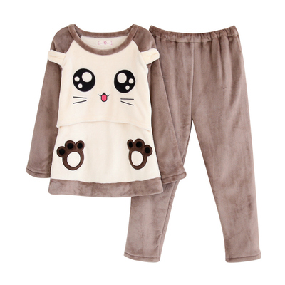 月子服珊瑚绒秋冬季加厚哺乳睡衣