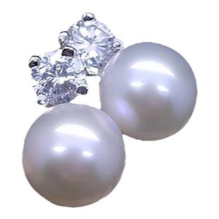 8mm北海南珠王妃款天然珍珠耳钉耳环耳饰925银镶嵌皓石防过敏