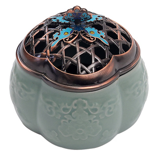 国风陶瓷影青香薰炉家用古法珐琅仿古盘香炉室内茶道檀香焚香器