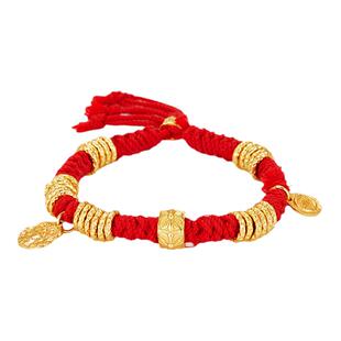 手工编织【盘缠】转运手绳男女百搭红绳本命年纯银镀24K黄金手链