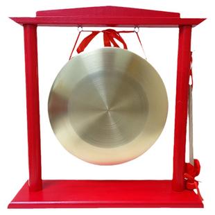 拍卖会定音锣红木灵芝龙头锣架太极八卦图案纯铜福气锣桌面装饰架