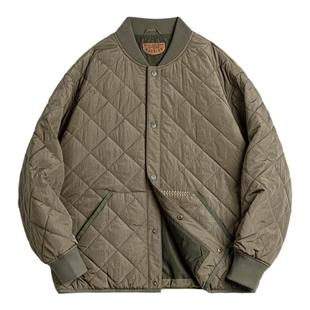 马登工装美式休闲绗缝棒球服夹克棉衣菱形格加厚保暖棉服外套男冬