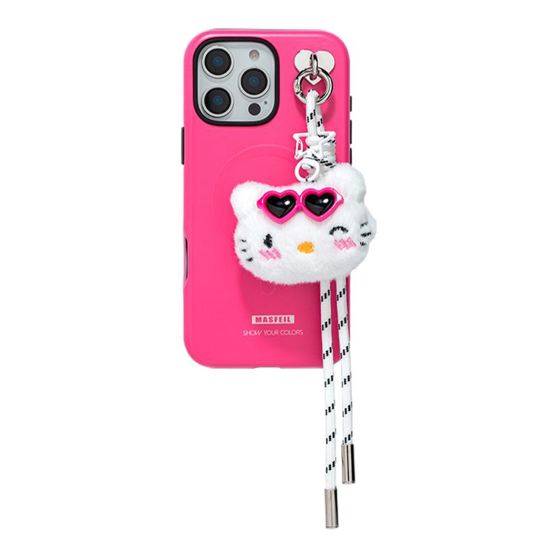 MASFEIL × 玫红可爱KT适用苹果17Promax手机壳新款Lo8磁吸iPhone16Pro保护套15高级感简约好看女14pm带吊坠