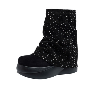 秋冬加绒时尚裤管靴女2025冬季新款中筒堆堆靴小个子厚底松糕短靴