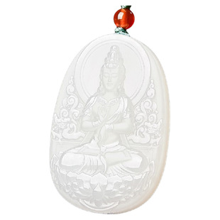 新疆和田市羊脂白方解石玉观音吊坠男士玉佩挂件玉石观音菩萨玉坠