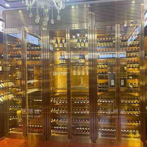 别墅家庭酒窖设计效果图酒庄恒温恒湿酒柜不锈钢六开门酒柜设计