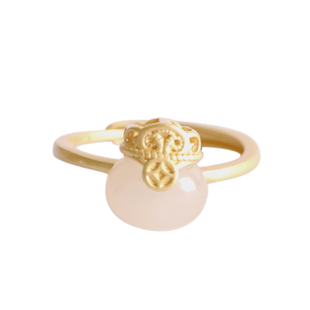 「福婉」天然和田玉藕粉玉福袋戒指女纯银开口可调节古风新中式