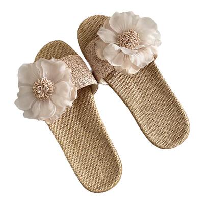 花期.轻盈自然凉爽亚麻凉拖鞋