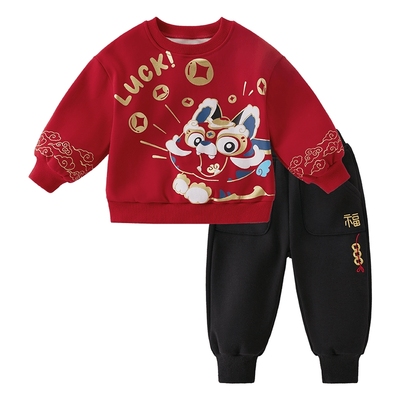 杰里贝比秋冬男童套装国潮卫衣裤