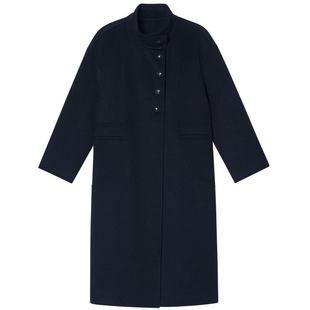 诗篇专选藏蓝双面羊绒大衣长款立领毛呢外套2025冬款