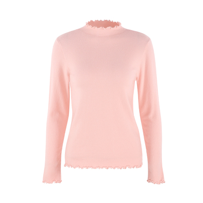 木耳边白色半高领打底毛衣