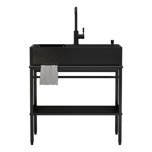 家用黑色单槽不锈钢水槽带支架厨房洗菜盆落地式加厚洗碗双槽水池