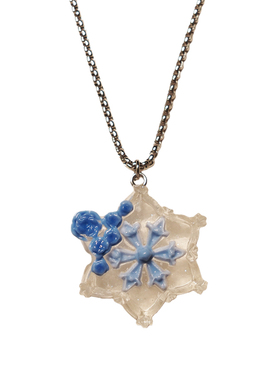 透明蓝玫瑰雪花 小众设计文艺个性蓝调潮流ins风长款项链饰品配饰