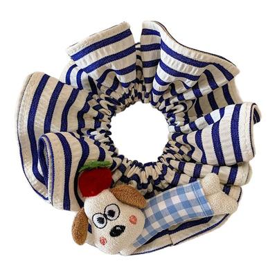 卡通可爱条纹小狗大肠发圈女扎头发超大头绳发饰丸子头高级感儿童