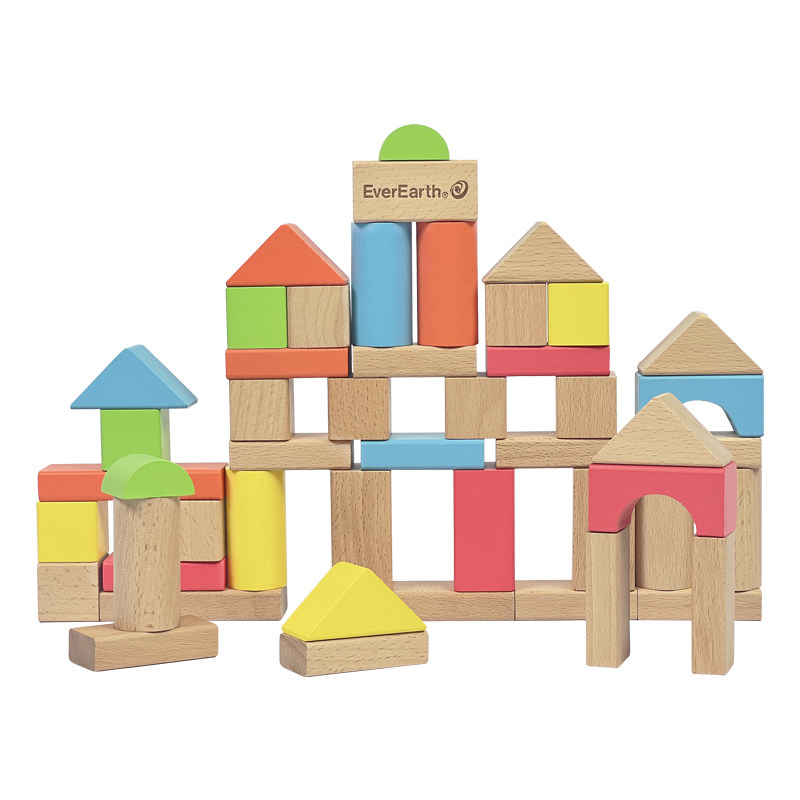 EverEarth宝宝积木大颗粒婴儿拼搭实木儿童益智玩具男女孩0到3岁