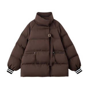 胖mm特大码咖色条纹拼接面包服外套女冬季加厚保暖超好看二棉棉服